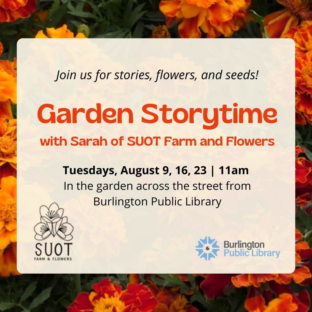 Garden Storytime Flier information decorative marigold border